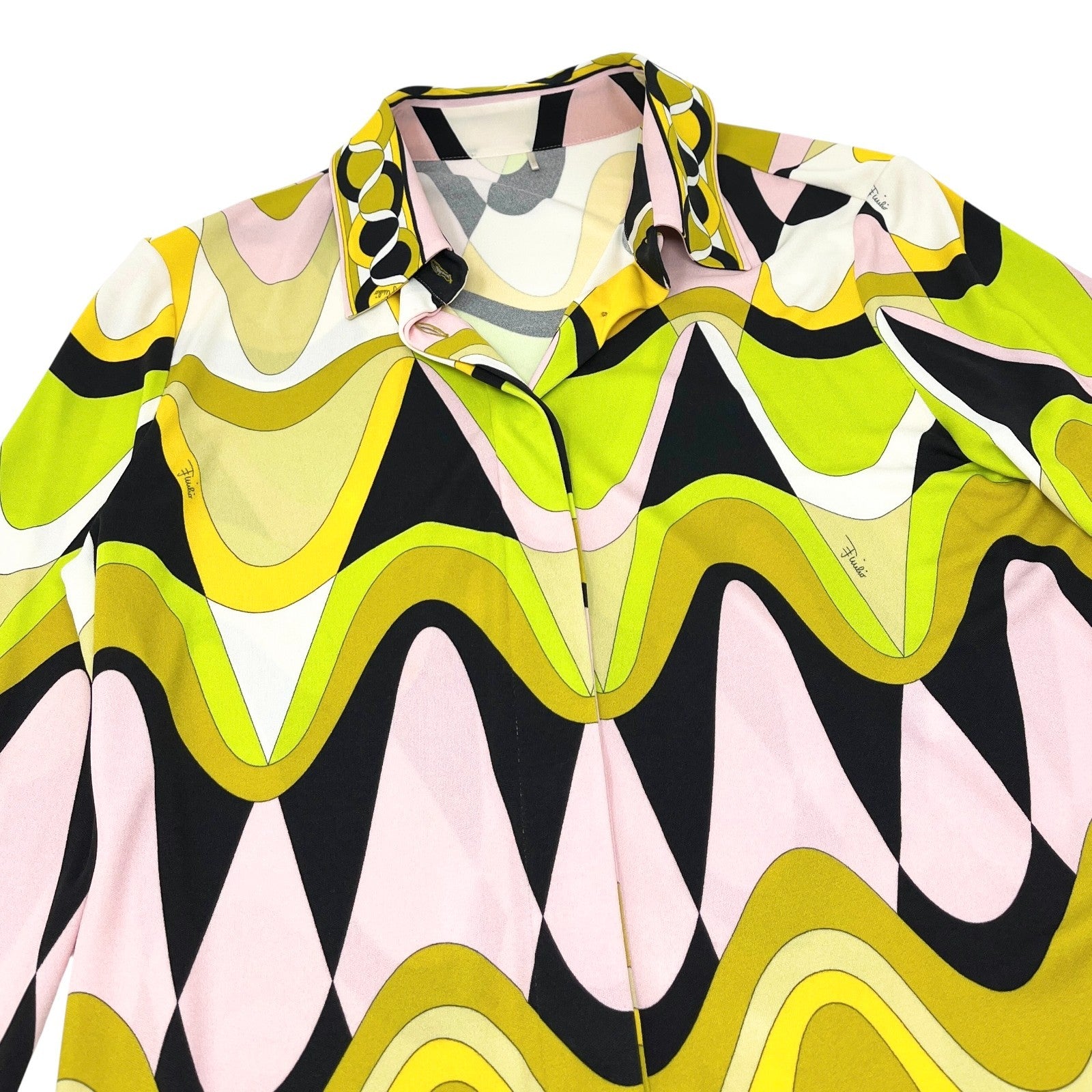 EMILIO PUCCI Vintage Logo Multicolor Shirt Pants Set #38 Button Zip Rayon