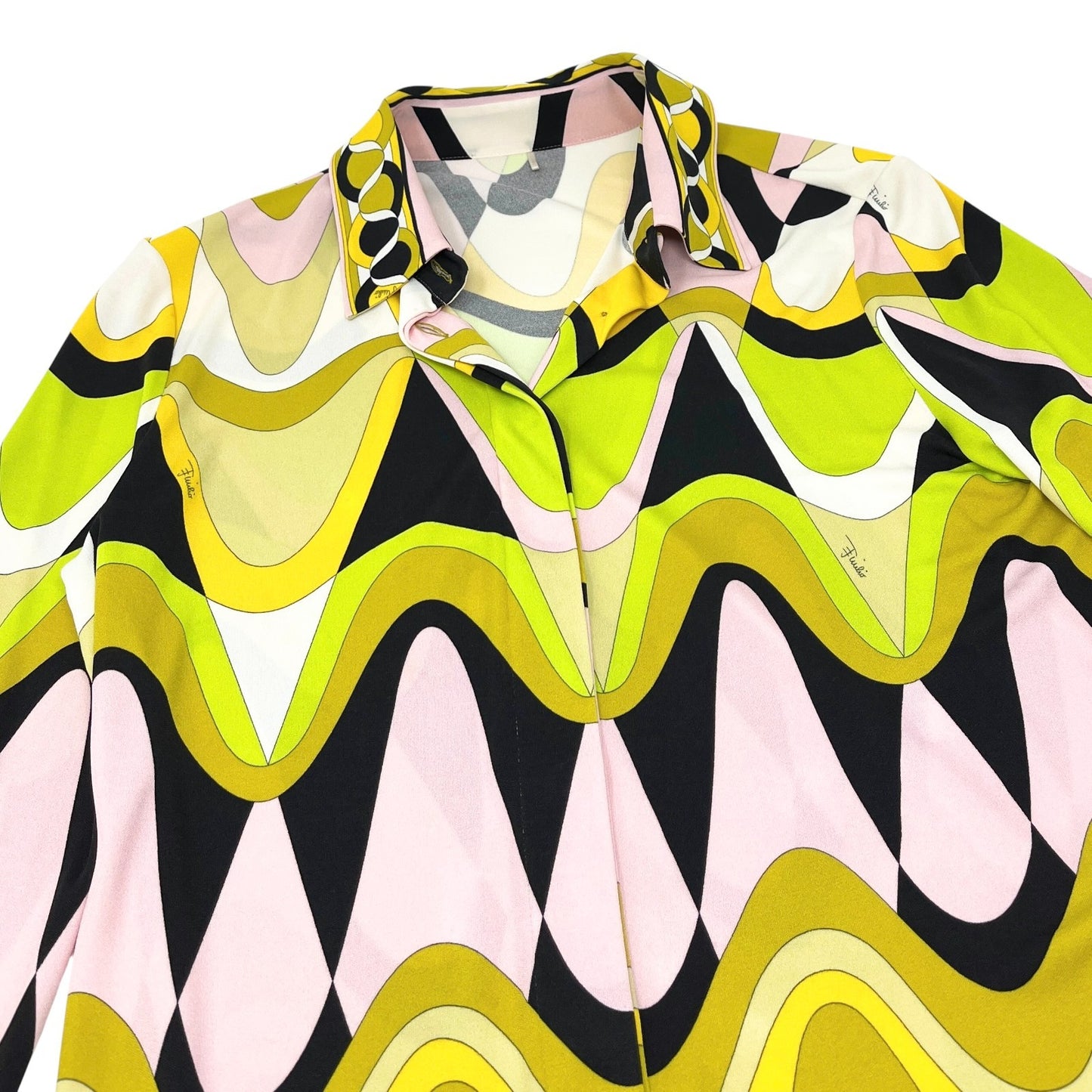 EMILIO PUCCI Vintage Logo Multicolor Shirt Pants Set #38 Button Zip Rayon