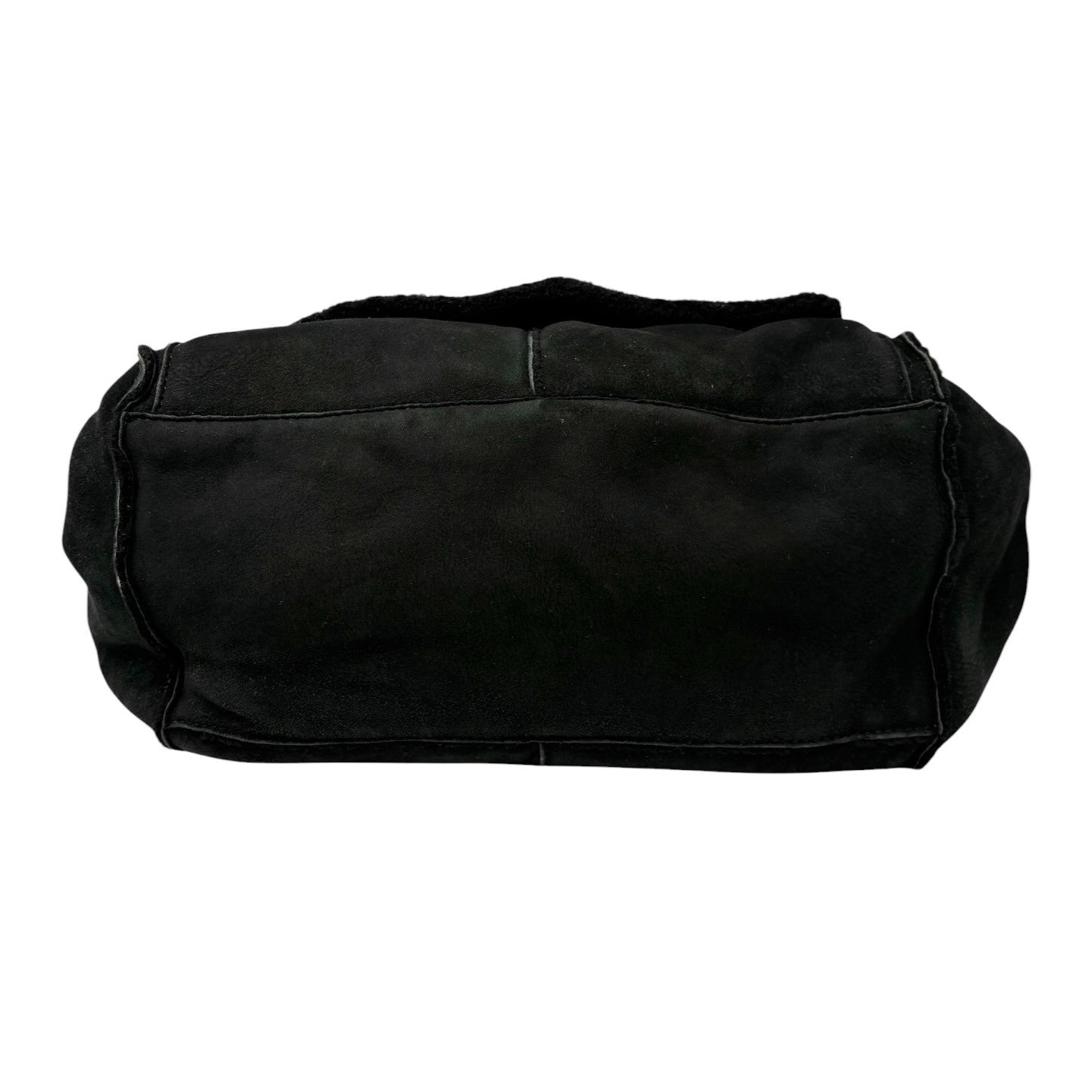 CHANEL Vintage CC Big Logo Shearling Chain Shoulder Bag Black Gold Suede Mouton