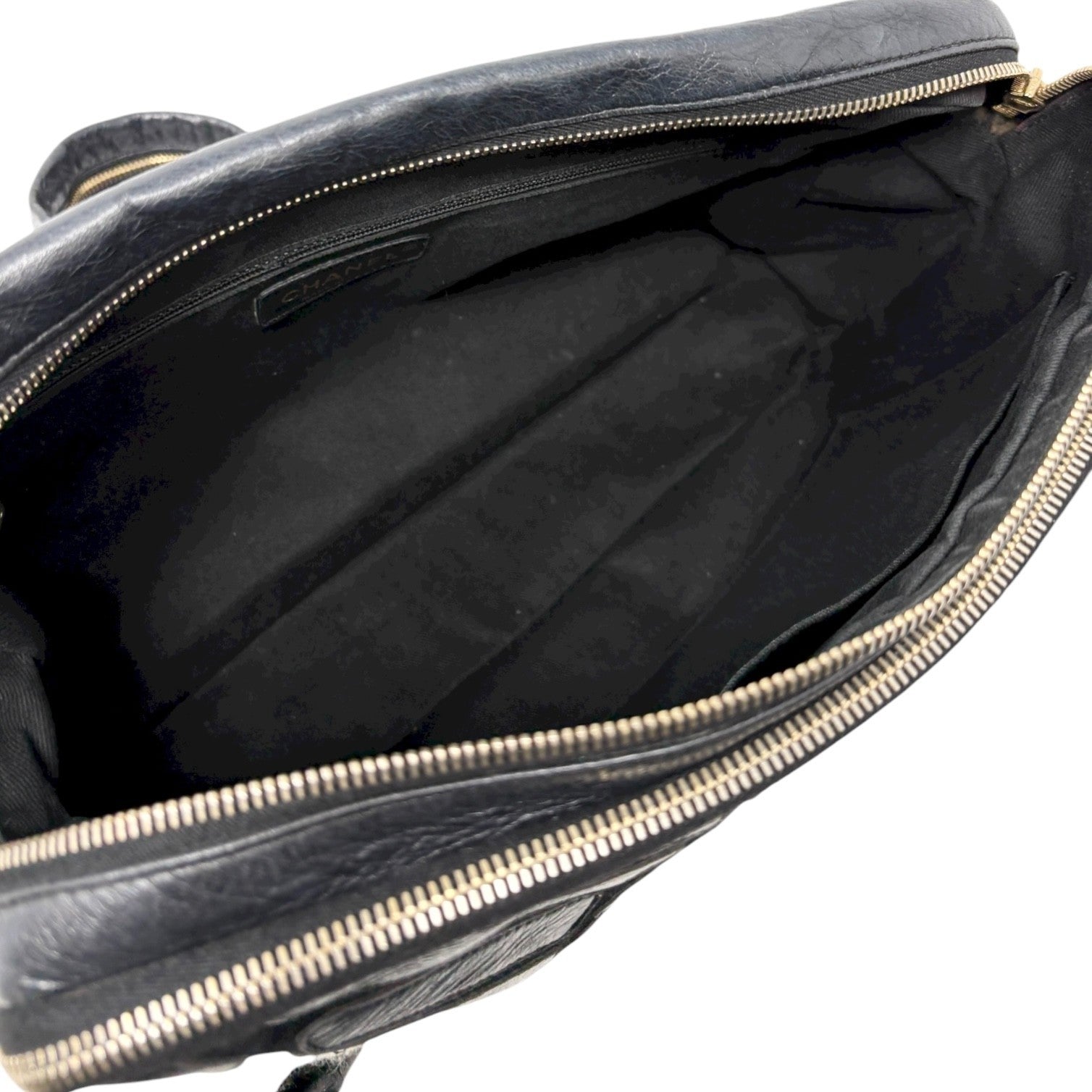 CHANEL Vintage CC Logo Crossbody Bag Lambskin Jersey Scales Leather Black Gold