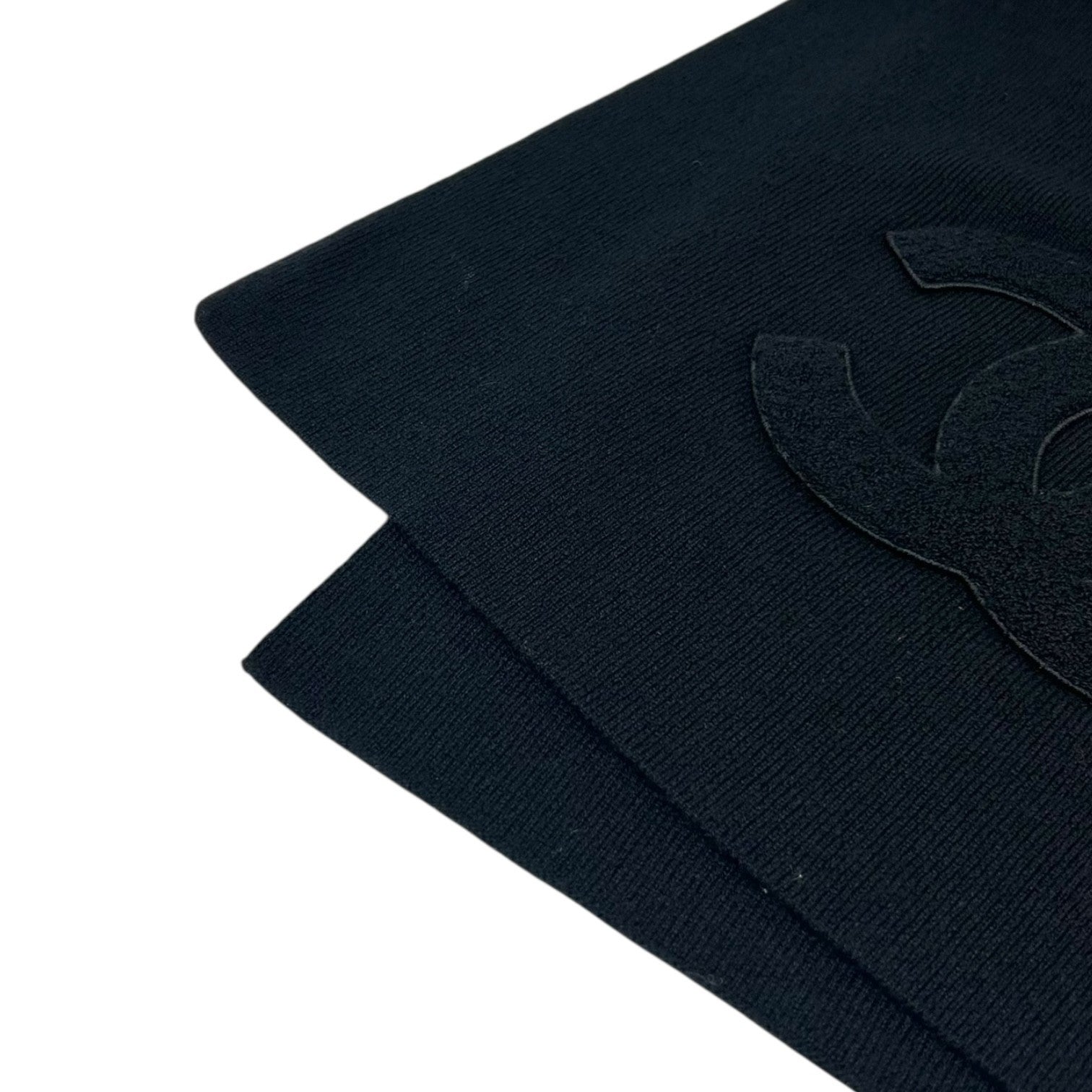 CHANEL Vintage CC Big Logo Muffler Scarf Wrap Accessory Black Cashmere Patch