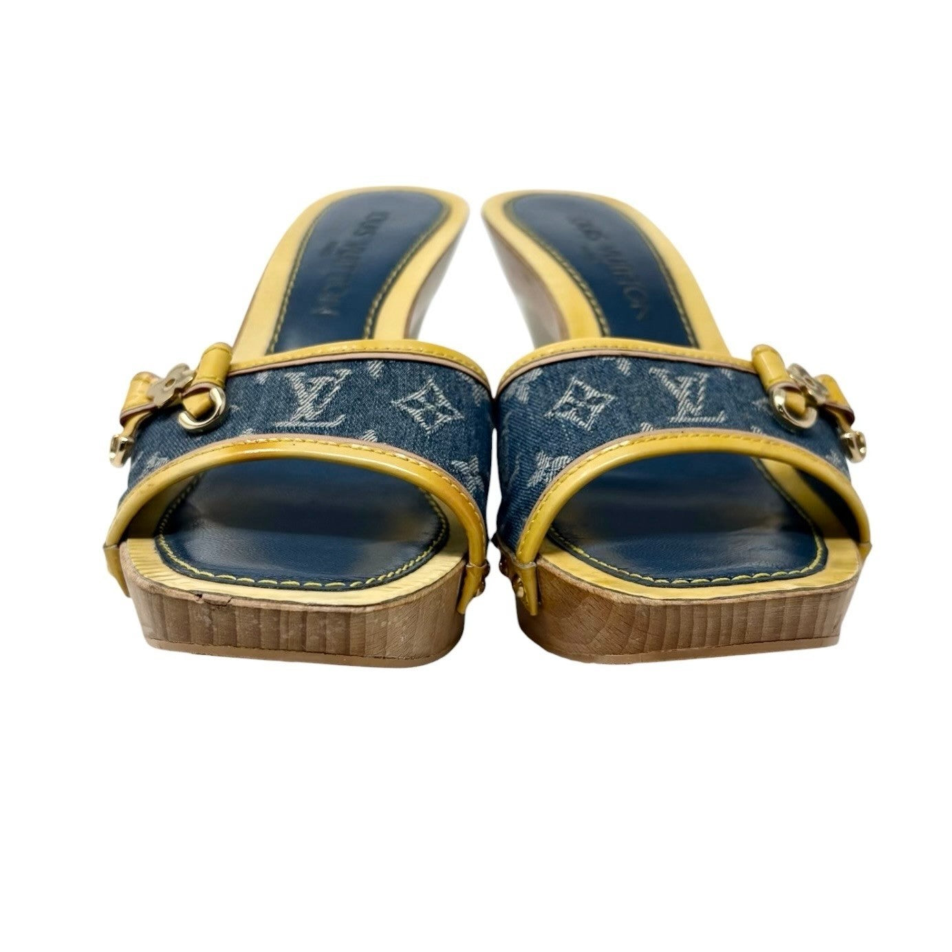 LOUIS VUITTON Vintage Monogram Denim Sandals #36-36.5 Blue Yellow Leather 901872