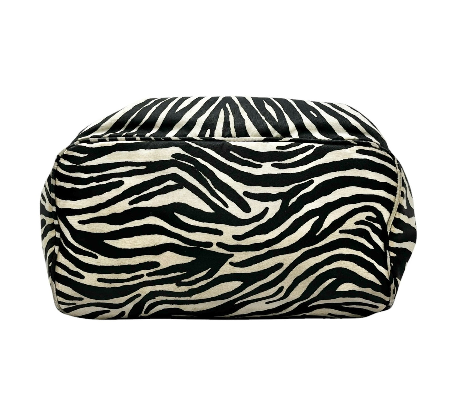 PRADA Vintage Logo Zebra Backpack Zip Mesh Black White Nylon Leather