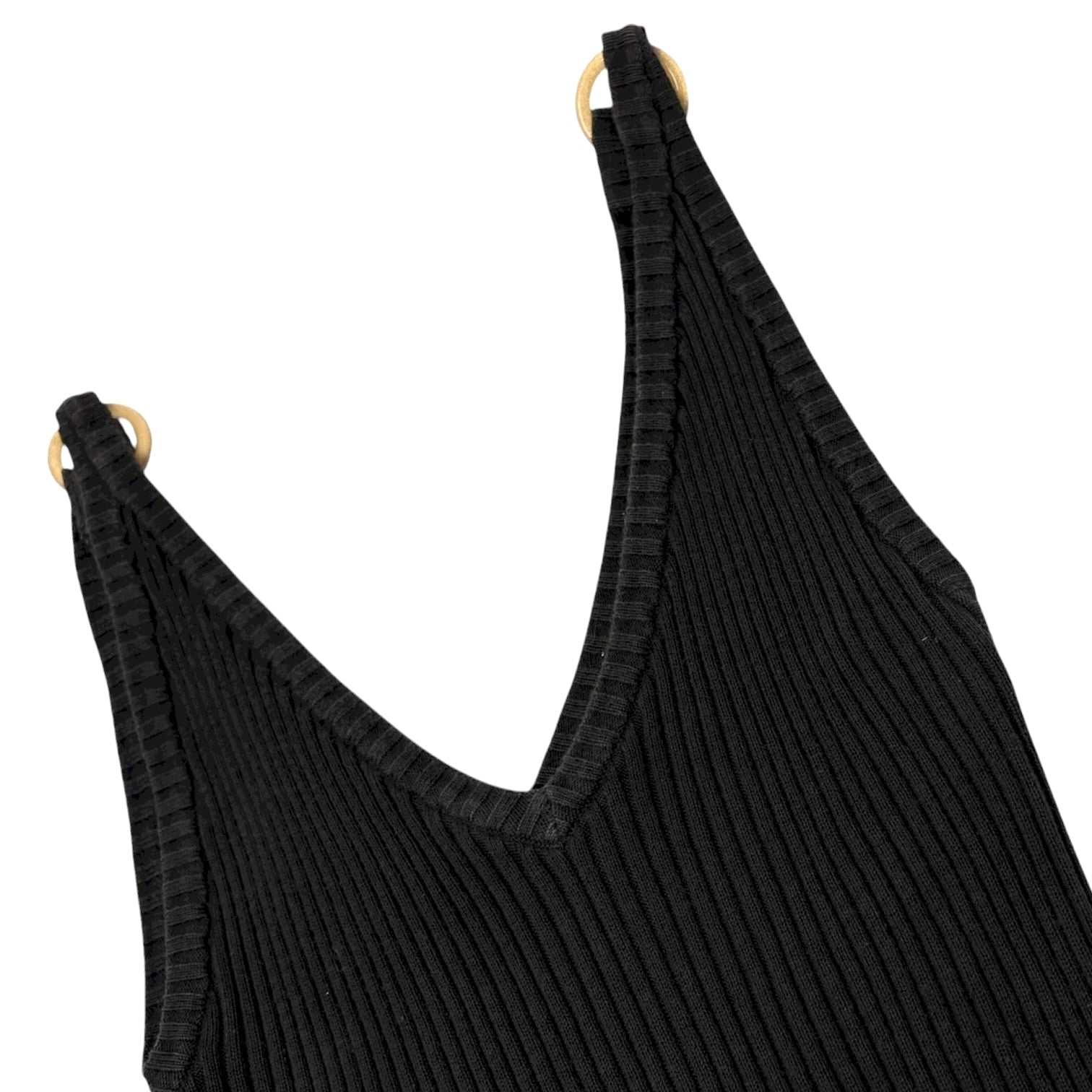 CHANEL Vintage 01C CC Mark Logo V-Neck knit Tank Top #40 Black Gold Cotton