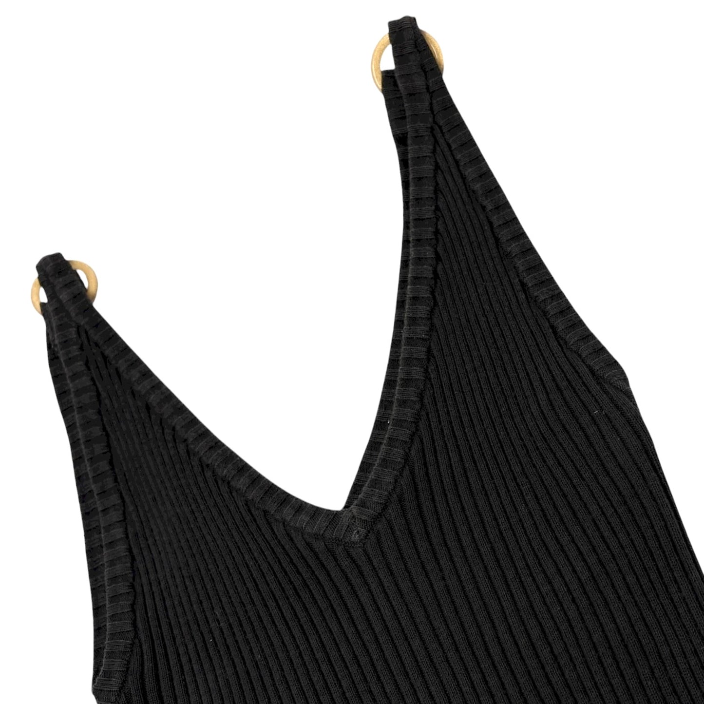 CHANEL Vintage 01C CC Mark Logo V-Neck knit Tank Top #40 Black Gold Cotton