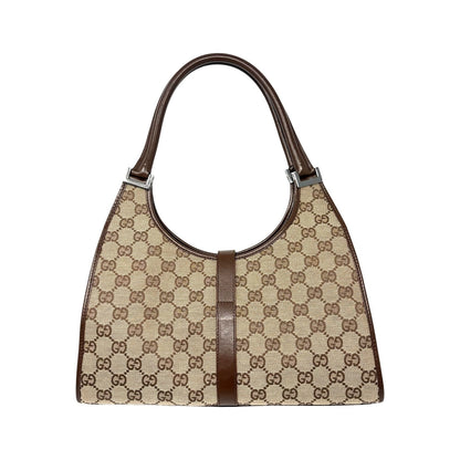 GUCCI Vintage Jackie GG Monogram Shoulder Bag Beige Brown Canvas 902460