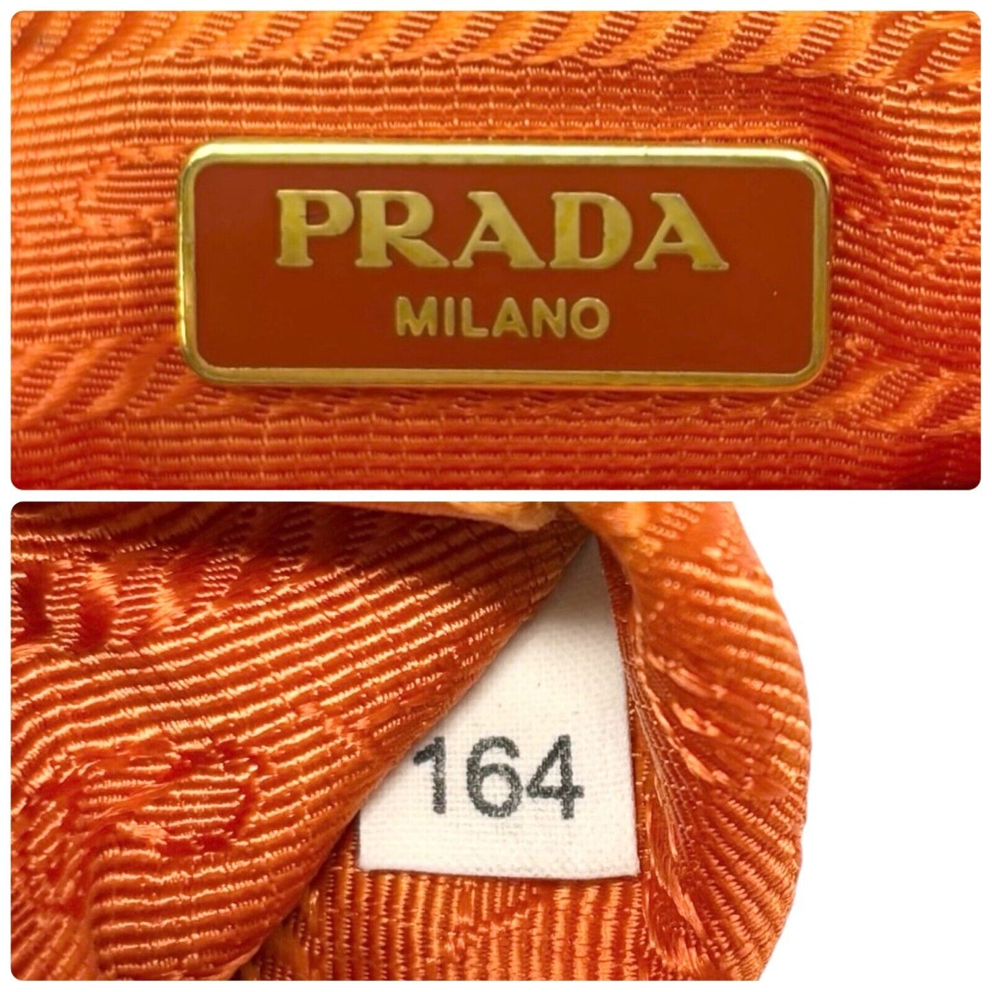 PRADA Vintage Logo Mini Shoulder Bag Pochette Pouch Orange Nylon Zip Leather