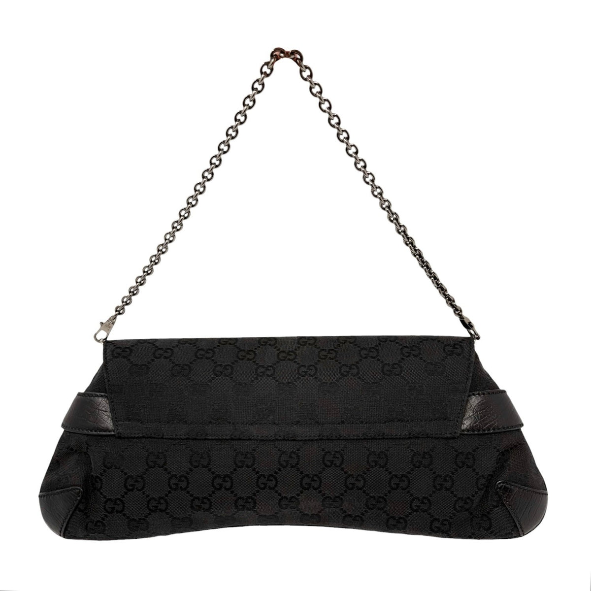 GUCCI Vintage Horsebit GG Monogram Chain Shoulder Bag Black Silver 902485