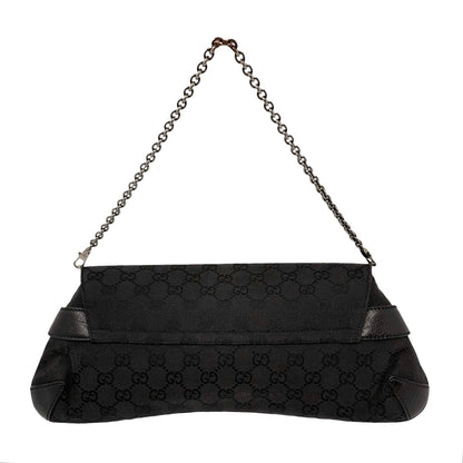 GUCCI Vintage Horsebit GG Monogram Chain Shoulder Bag Black Silver 902485