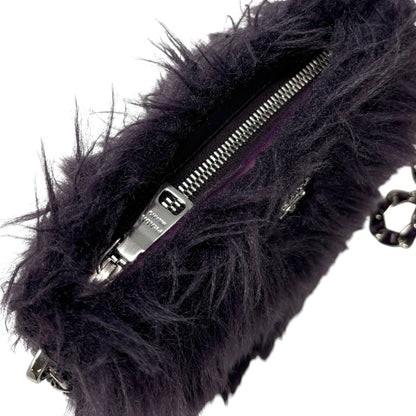 PRADA Vintage Logo Fur Chain Crossbody Bag Purple Silver Zip Leather Rank AB