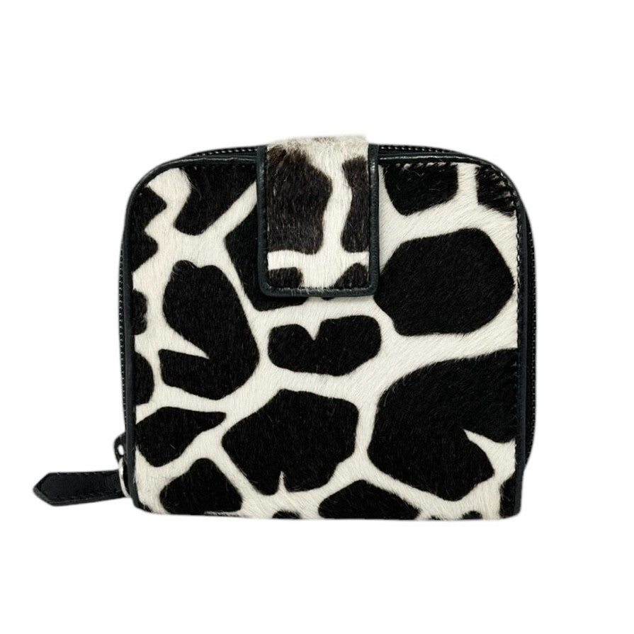 PRADA Vintage Logo Animal Print Giraffe Wallet Purse Black White Calf Hair Zip