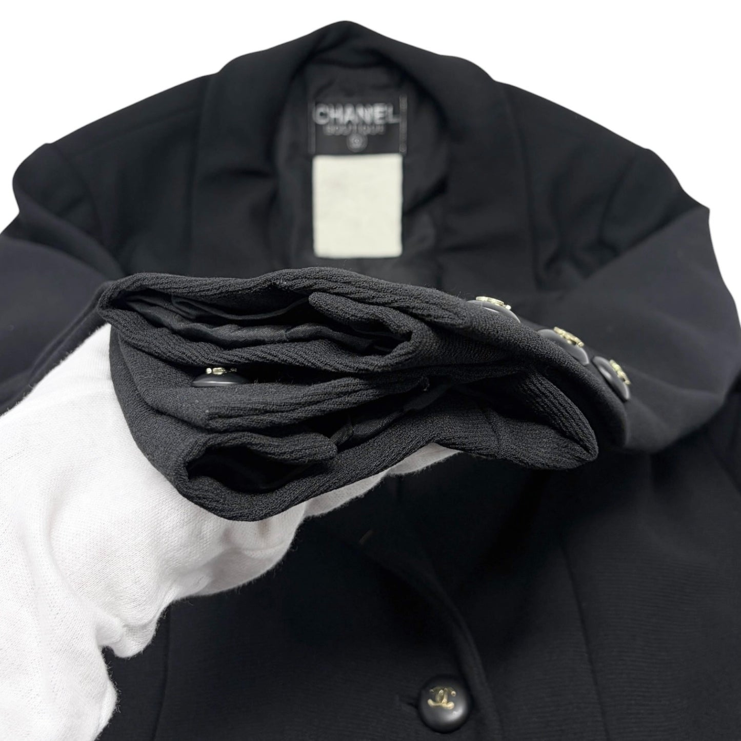 CHANEL Vintage 95C CC Logo Button Blazer Jacket #40 Black Gold Wool 901986