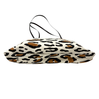 FENDI Vintage FF Logo Leopard Animal Print Tote Bag White Pony Calf Hair 901822