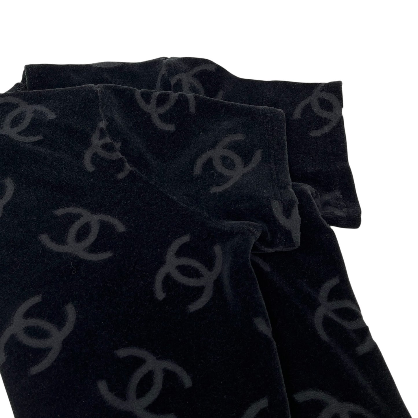 CHANEL Vintage 1996 CC Logo Monogram Velour T-shirt Top #44 Black Cotton