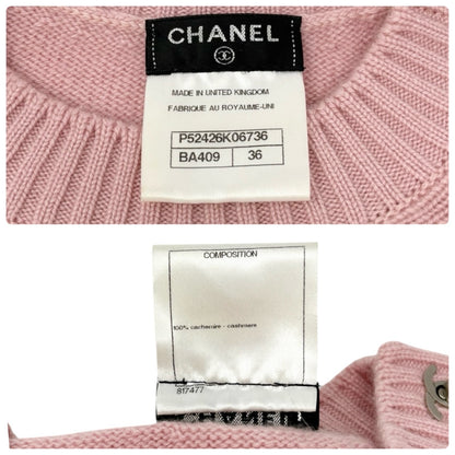 CHANEL Vintage CC Logo Turnlock Cashmere Ribbed Sweater Top #36 Pink 902225