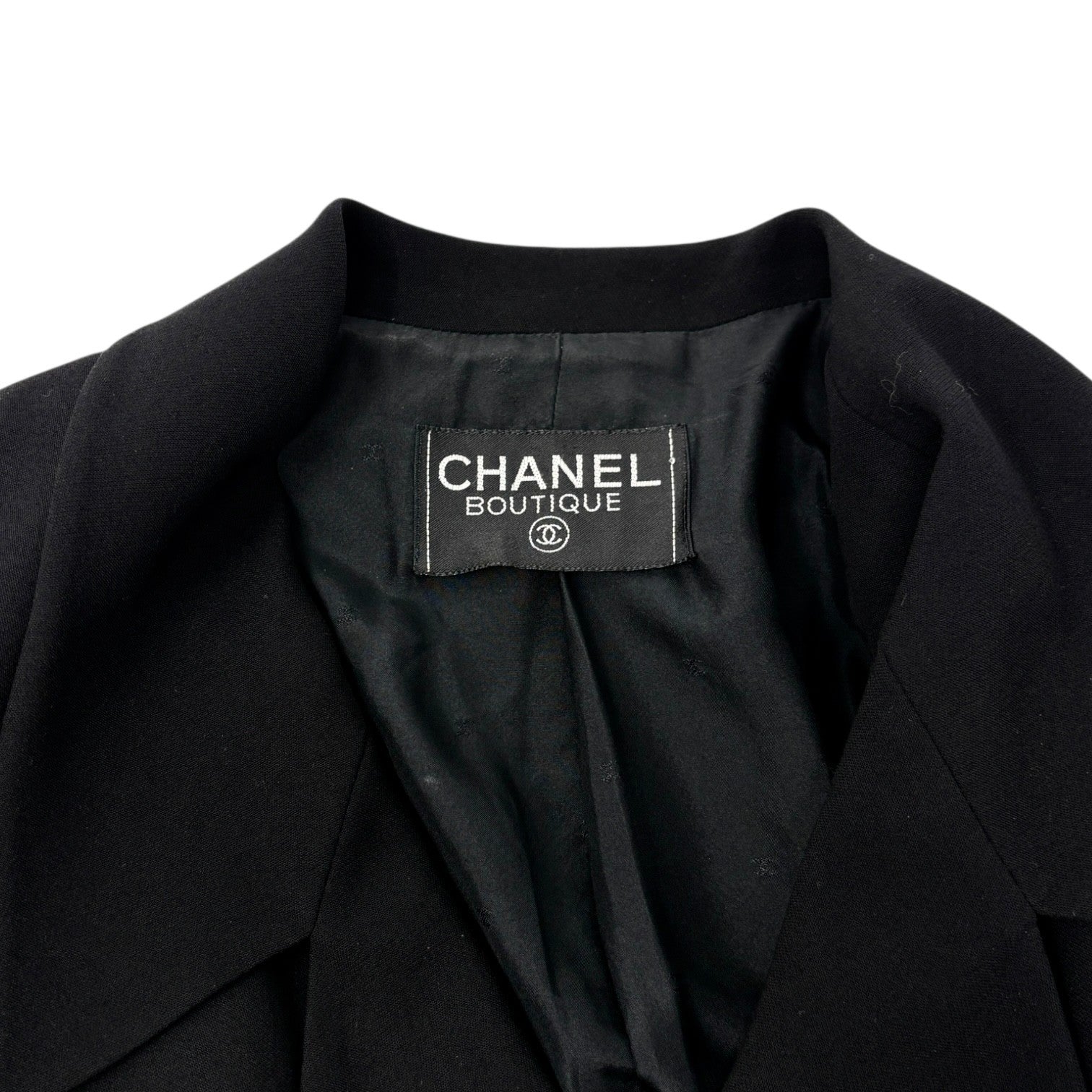 CHANEL Vintage 94P CC Mark Logo Jacket Button Black Gold Long Sleeve Collar