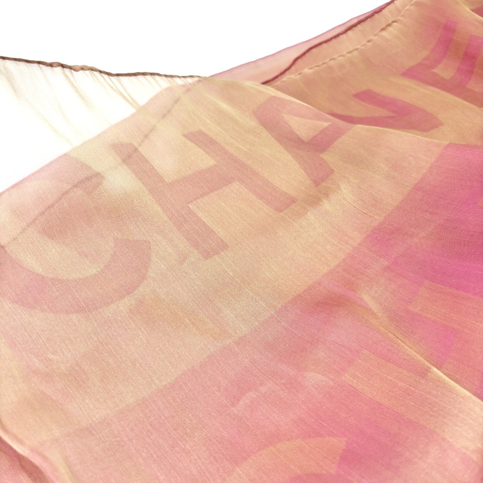 CHANEL Vintage Big CC Logo See-through Scarf Shawl Wrap Pink Cream Silk