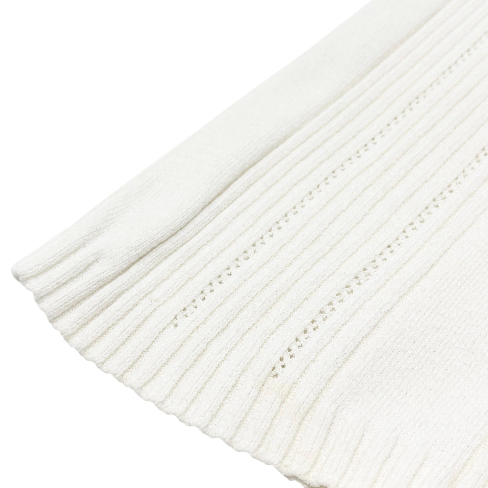 CHANEL Vintage 03P CC Logo Knit Rib T-shirt Top Mesh White Cotton Short Sleeve