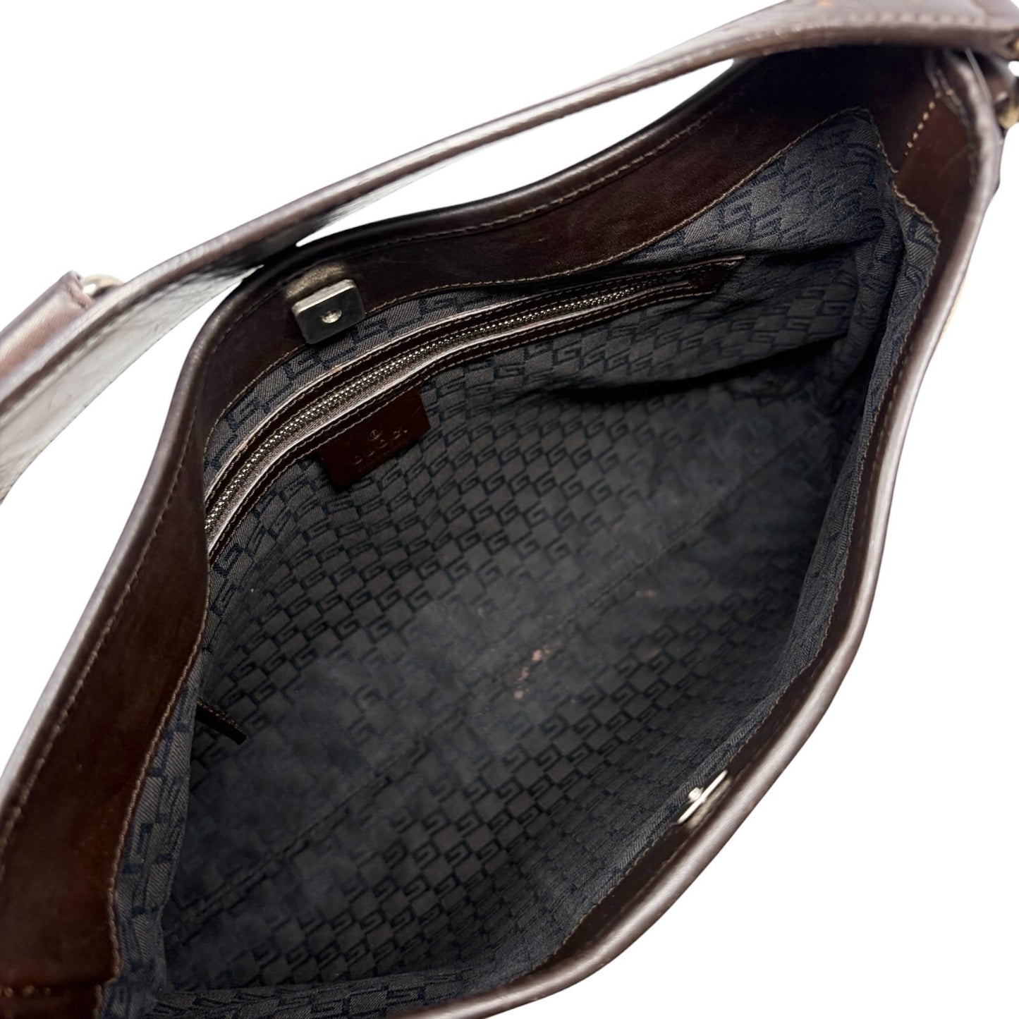 GUCCI Vintage Web Stripe Interlocking GG Logo Canvas Hobo Bag Brown 902575