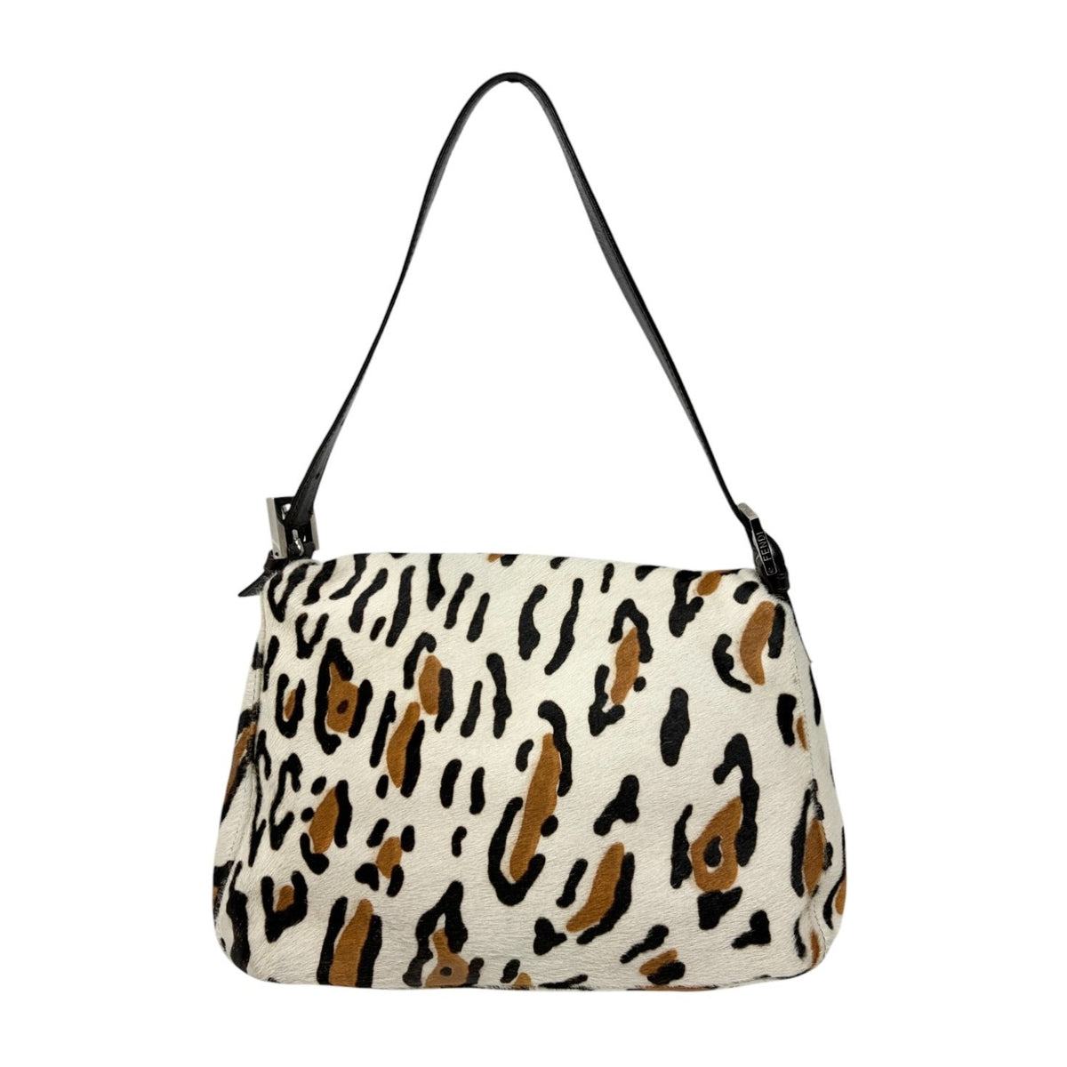 FENDI Vintage FF Leopard Mamma Baguette Bag Pony Calf Hair Ivory Brown 902818