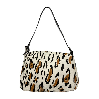 FENDI Vintage FF Leopard Mamma Baguette Bag Pony Calf Hair Ivory Brown 902818