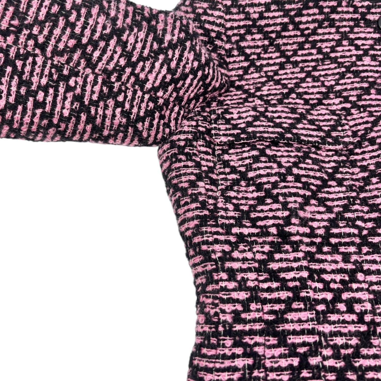 CHANEL Vintage 95A CC Logo Tweed Jacket #38 Pink Black Button Cotton Pocket