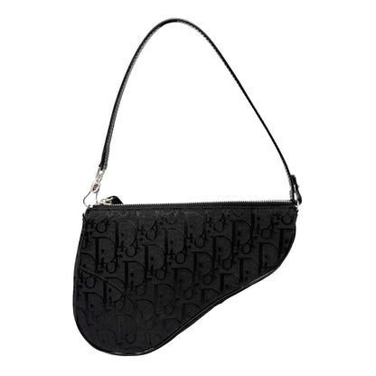 Christian Dior Vintage Trotter Monogram Mini Saddle Bag Black Canvas 902264
