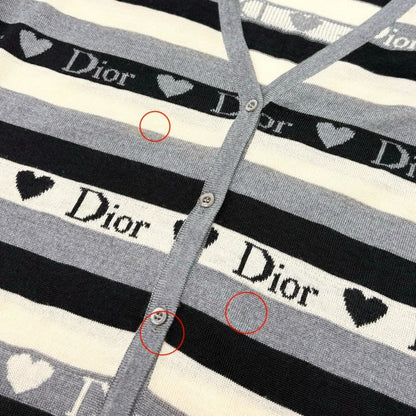 Christian Dior Vintage 2005 Stripe Heart Cardigan Top #40 Gray Ivory 902838