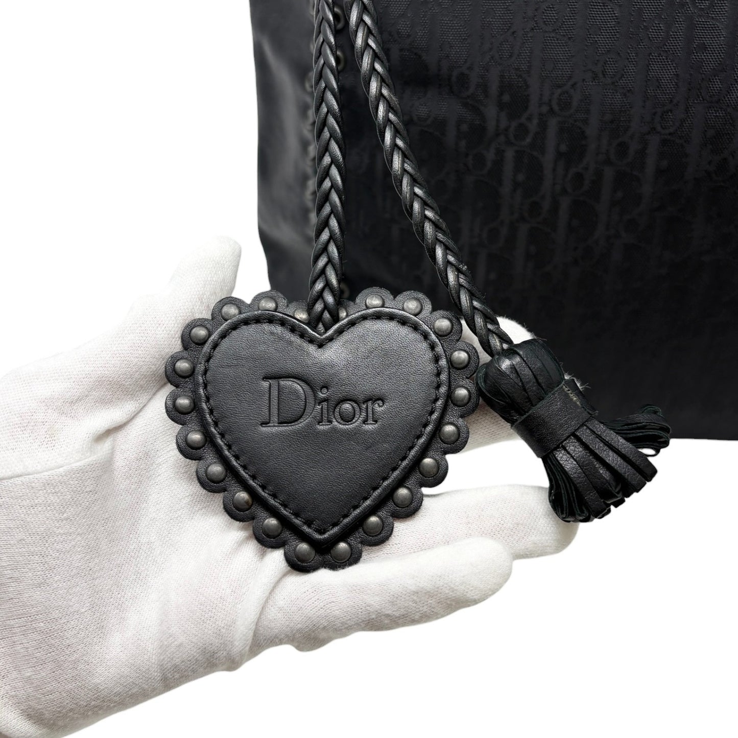 Christian Dior Vintage Trotter Monogram Canvas Ethnic Bag Heart Black 902268