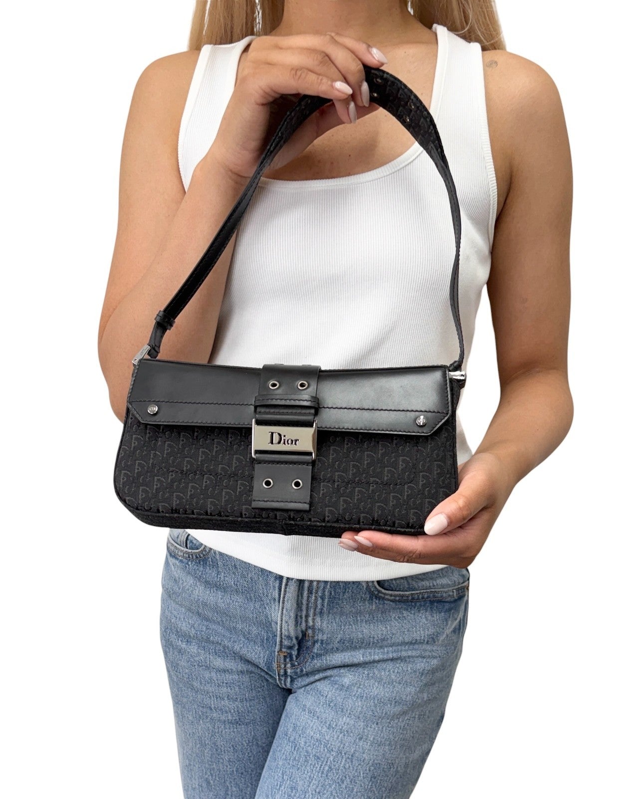 Christian Dior Vintage Street Chic Trotter Monogram Shoulder Bag Black 901846