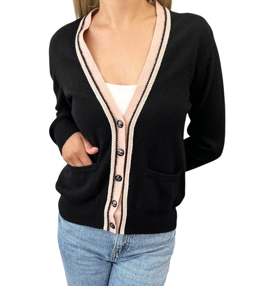 CHANEL Vintage 03A CC Logo Cashmere Knit Cardigan Sweater Black 106917