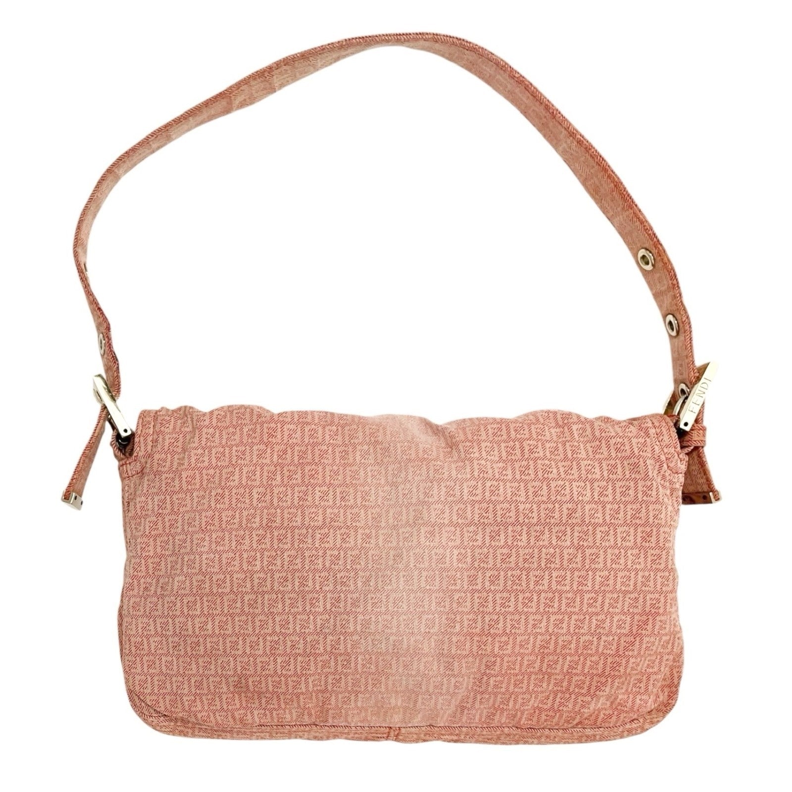 FENDI Vintage Zucchino Monogram Mamma Baguette Shoulder Bag Orange Pink Gold