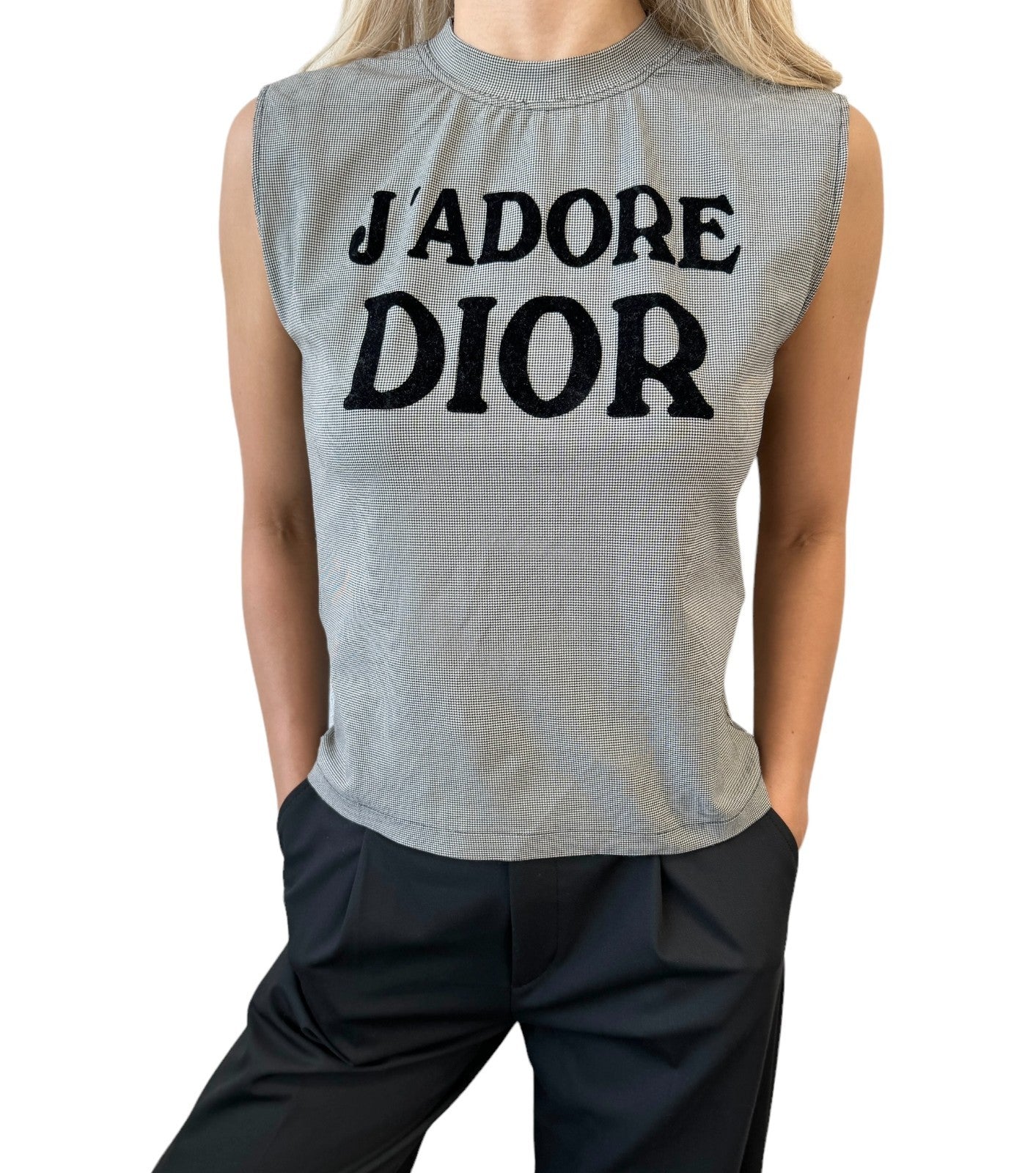 Christian Dior Vintage 2002 J'ADORE Logo Tank Top #36 Gray Black Nylon