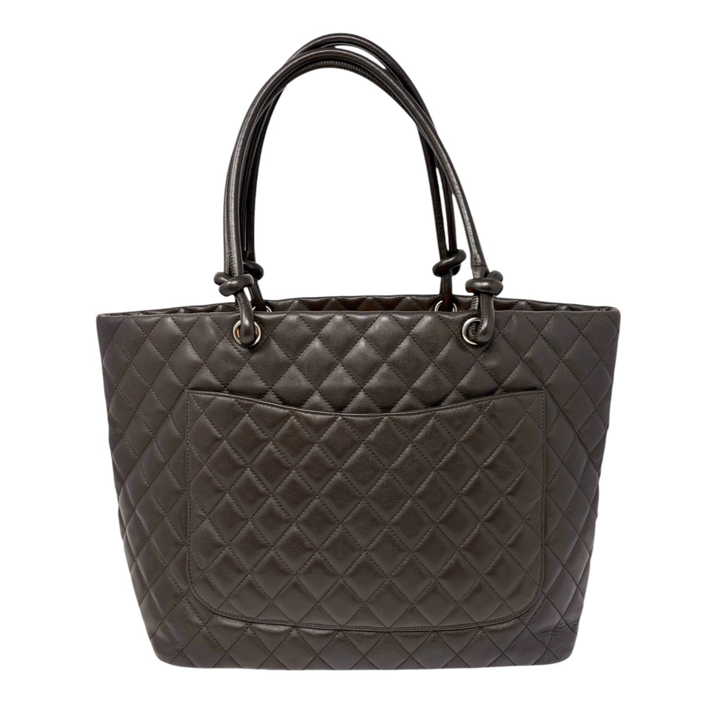 CHANEL Vintage Cambon Line CC Logo Quilted Tote Bag Brown Beige Leather