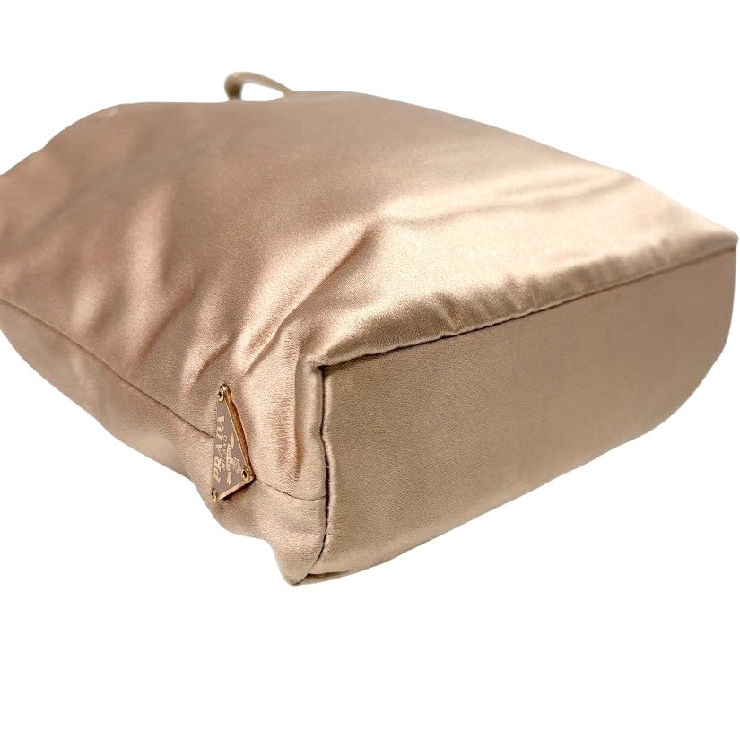 PRADA Vintage Triangle Logo Mini Tote Bag HandBag Pochette Beige Gold Satin