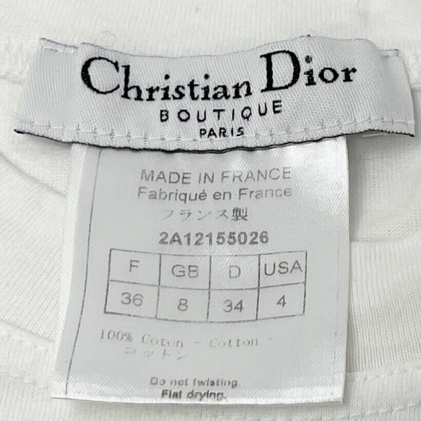 Christian Dior Vintage 2002 Graphic Printed T-Shirt Top #36 White Cotton Rank AB