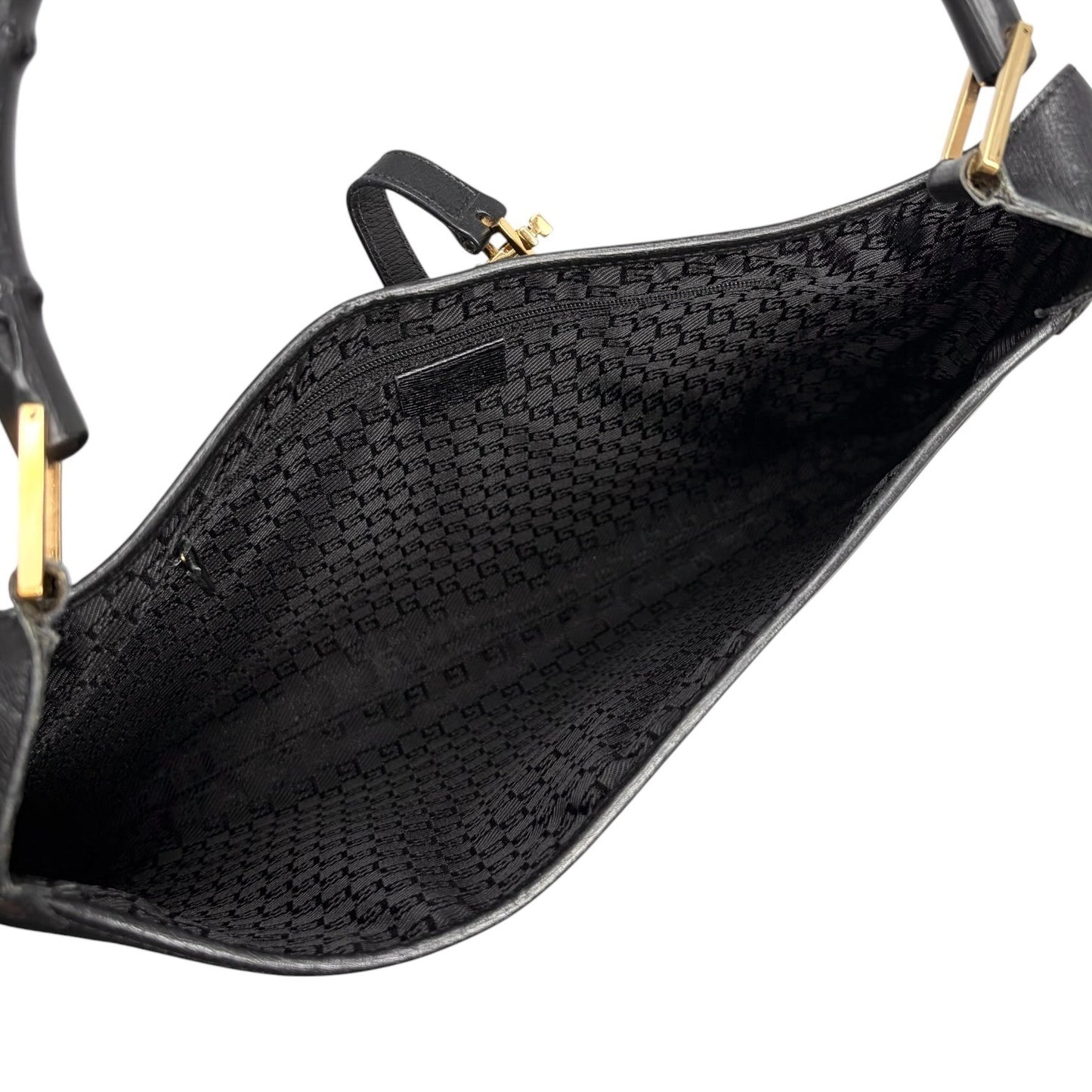 GUCCI Vintage Bamboo Jackie Hobo Shoulder Bag Black Gold Leather 902435