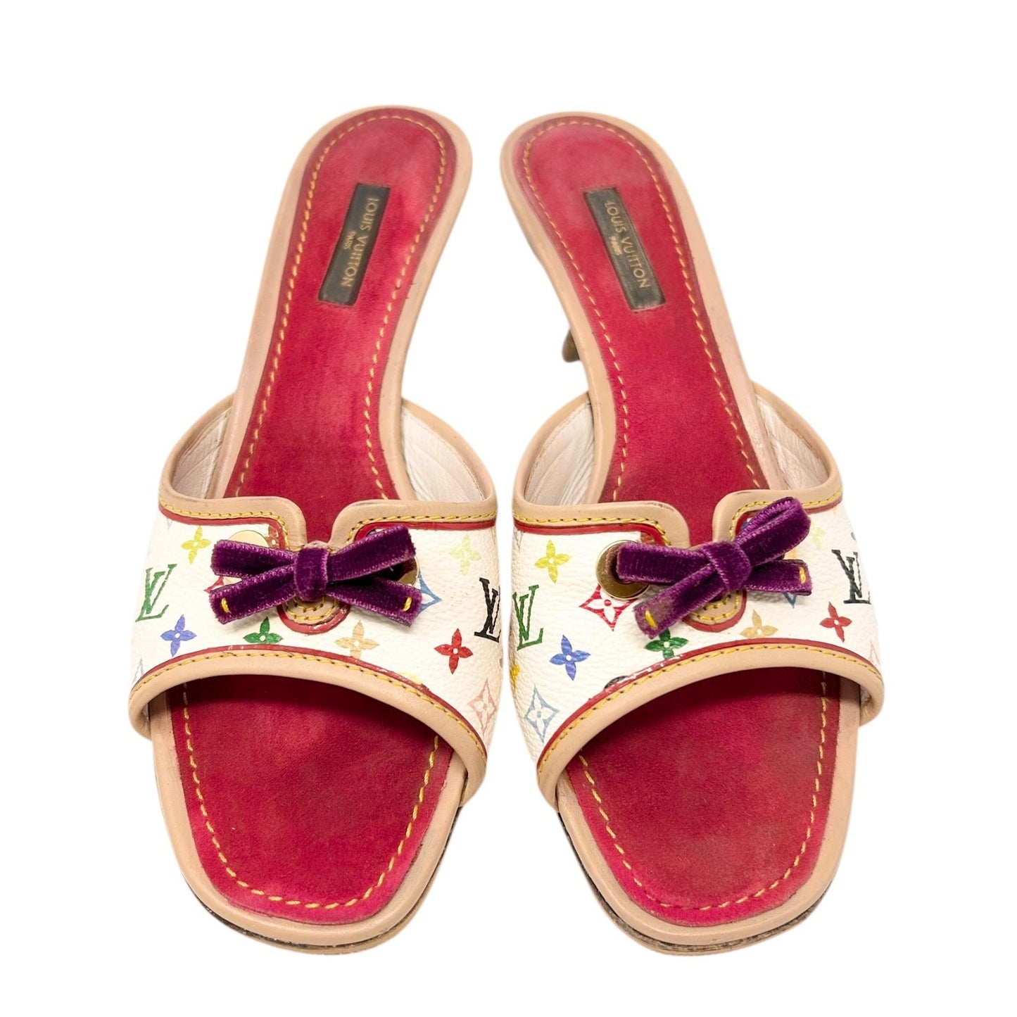 LOUIS VUITTON Vintage Monogram Multicolor Sandals Heels #36.5 White Purple