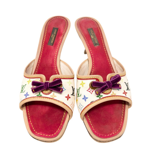 LOUIS VUITTON Vintage Monogram Multicolor Sandals Heels #36.5 White Purple