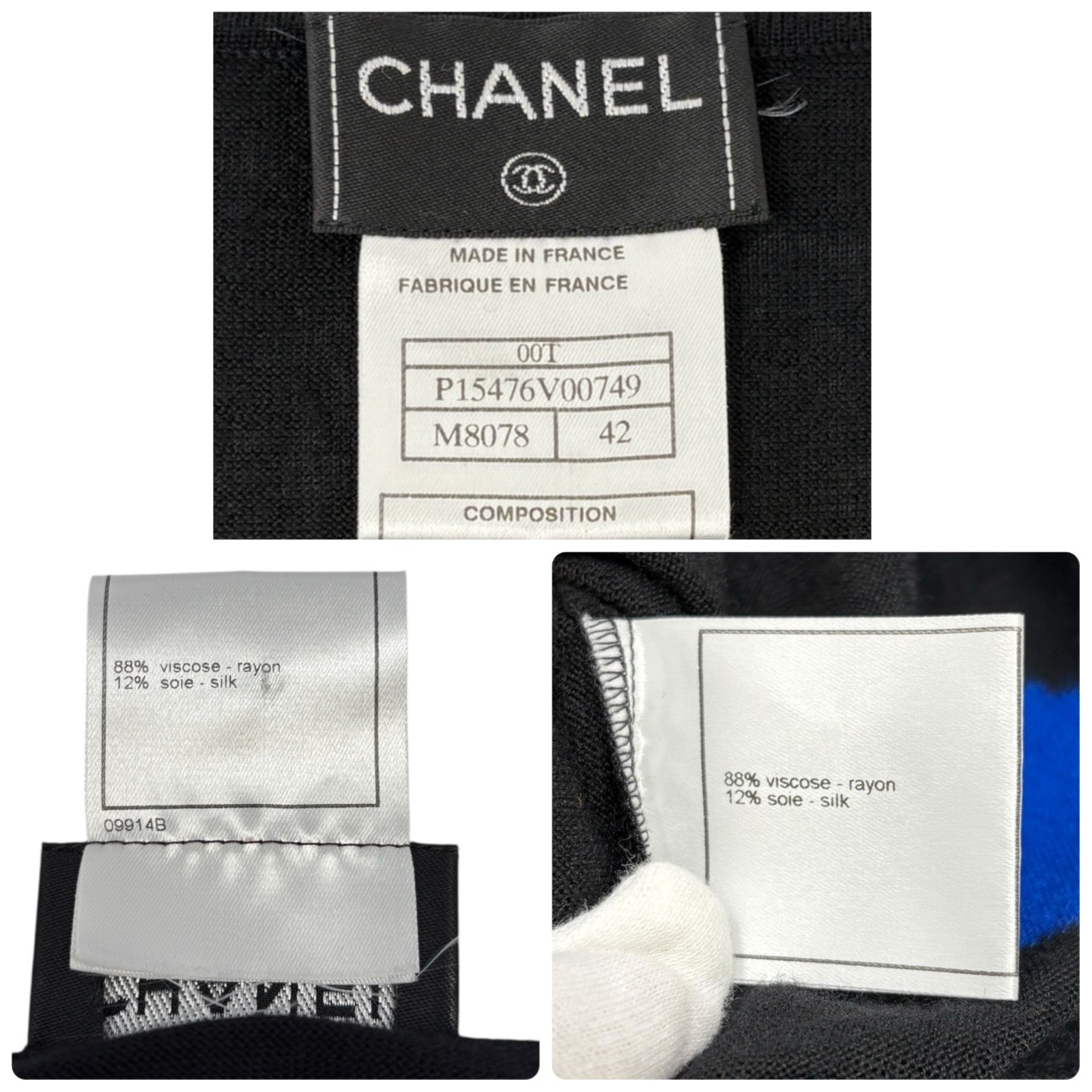 CHANEL Vintage 00T CC Camelia Logo Knit Sweater #42 Black Orange Blue Viscose