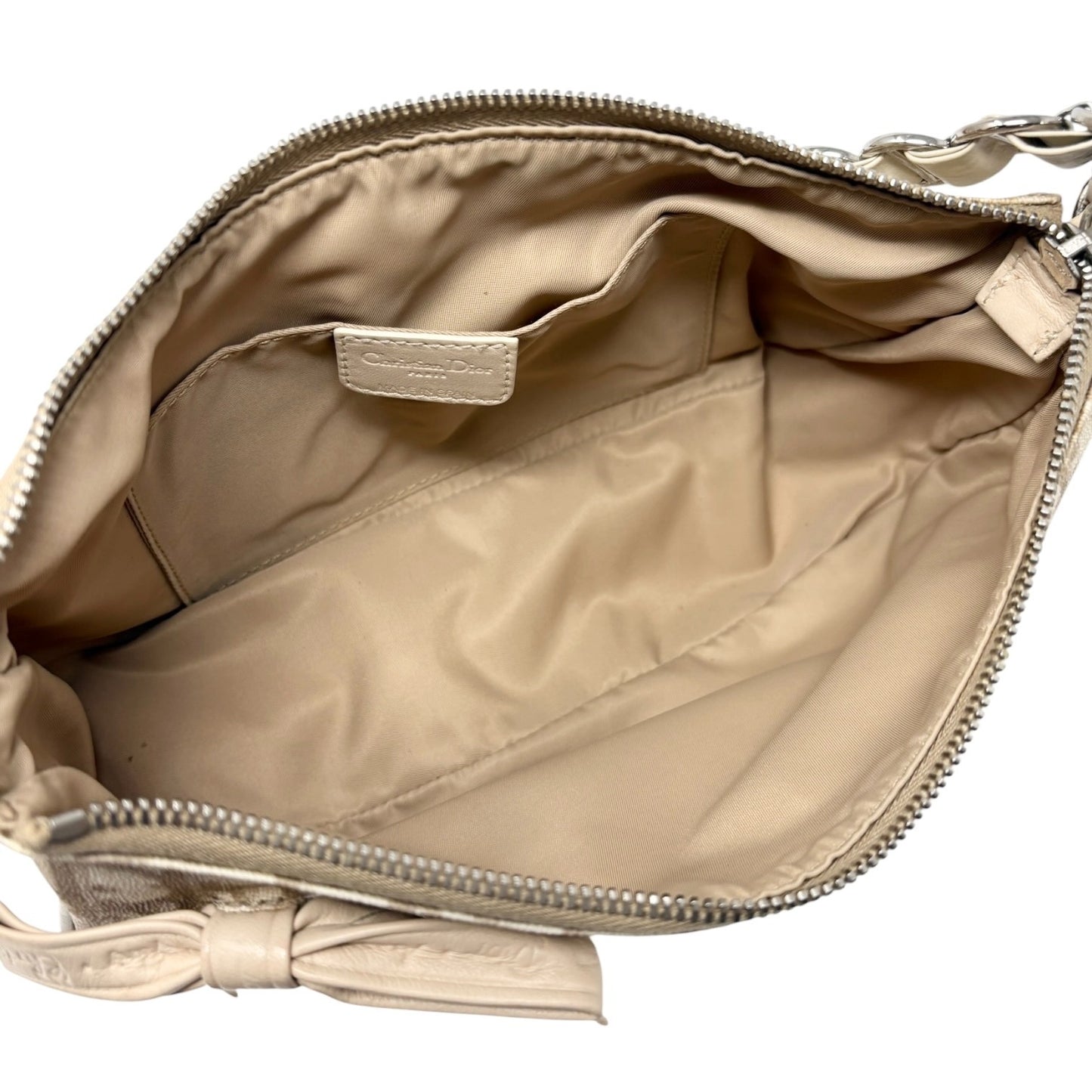 Christian Dior Vintage 2007 Romantique Trotter Monogram Bag Ribbon Beige 901856