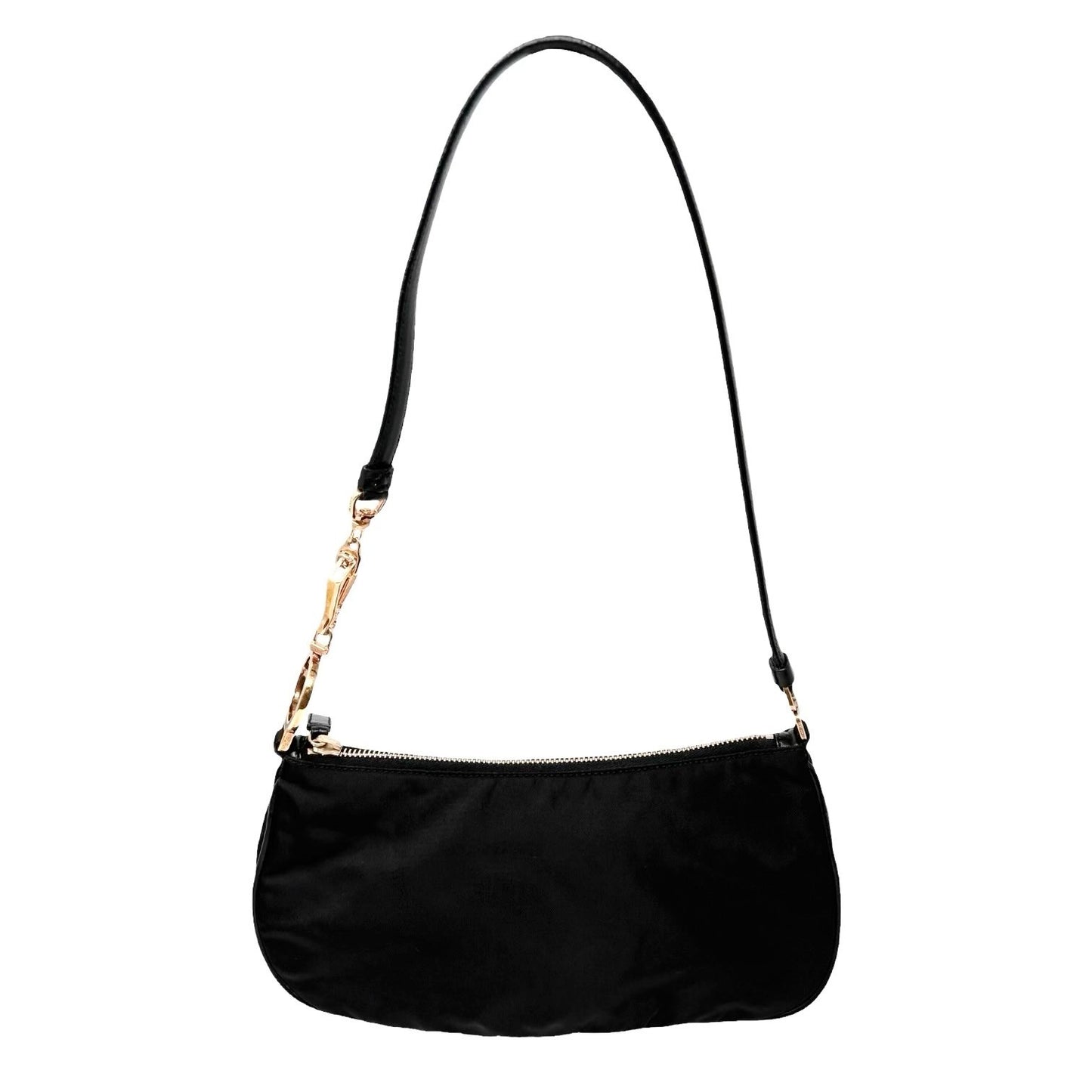 PRADA Vintage Mini Shoulder Nylon Bag Handbag Pochette Black Gold Logo