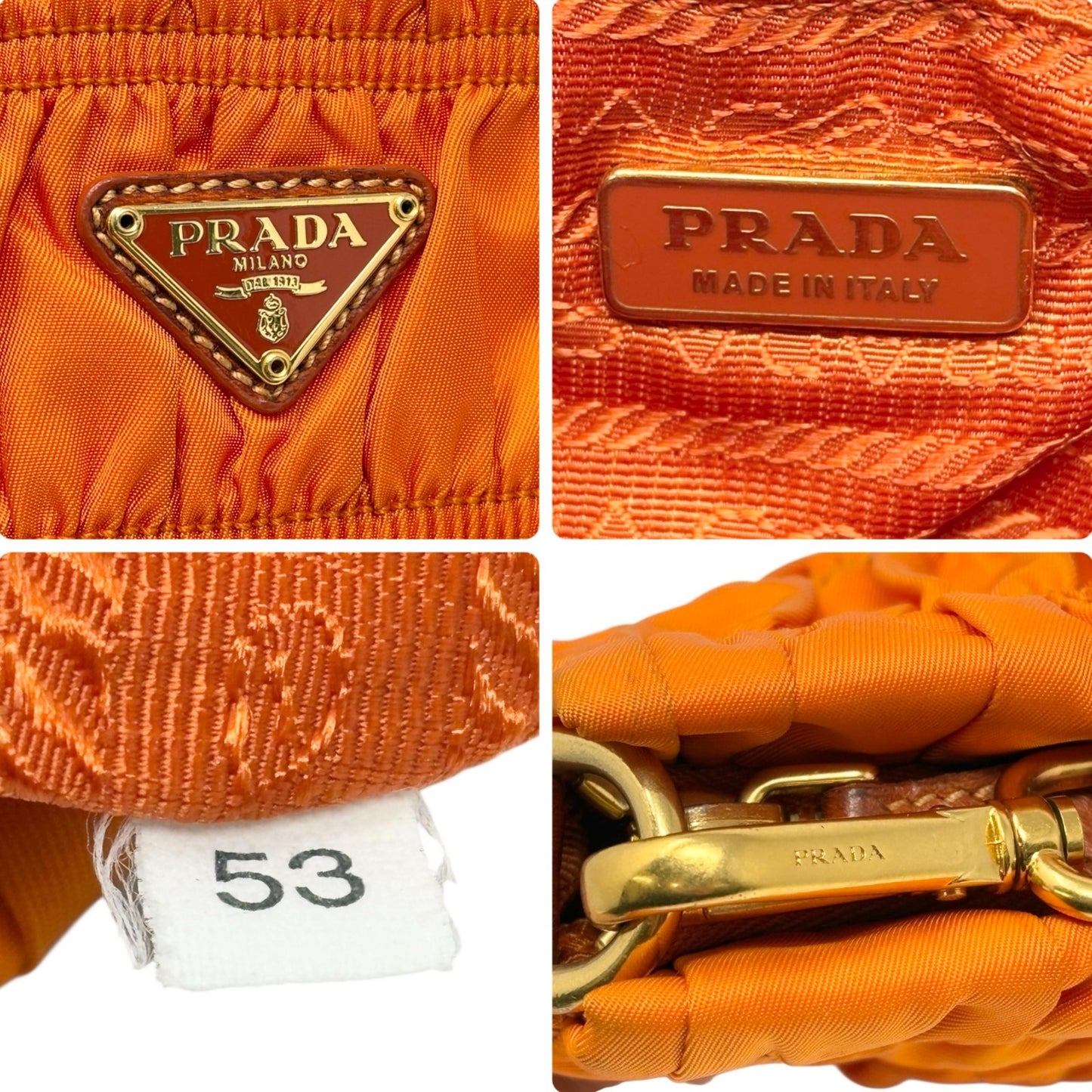 PRADA Vintage Logo Tessuto Gaufre Pochette Shoulder Nylon Bag Orange Gold