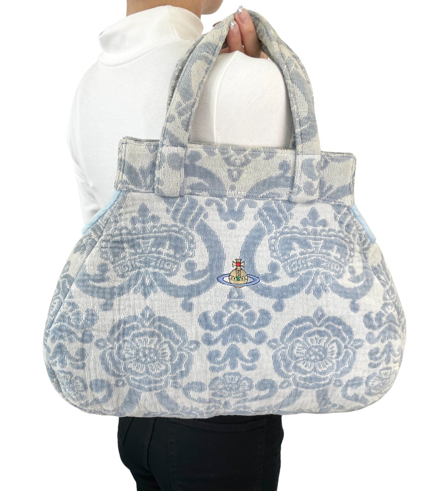 Vivienne Westwood Vintage Orb Logo Terry Cloth Tote Bag Blue Cotton 901821