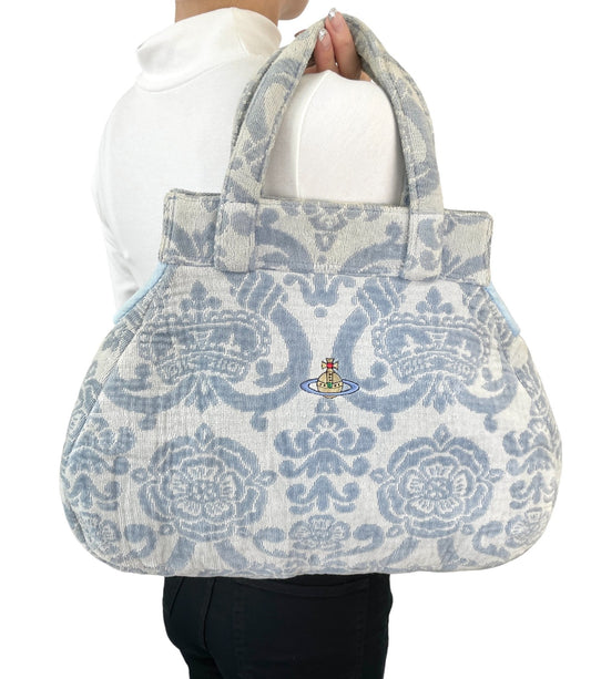Vivienne Westwood Vintage Orb Logo Terry Cloth Tote Bag Blue Cotton 901821