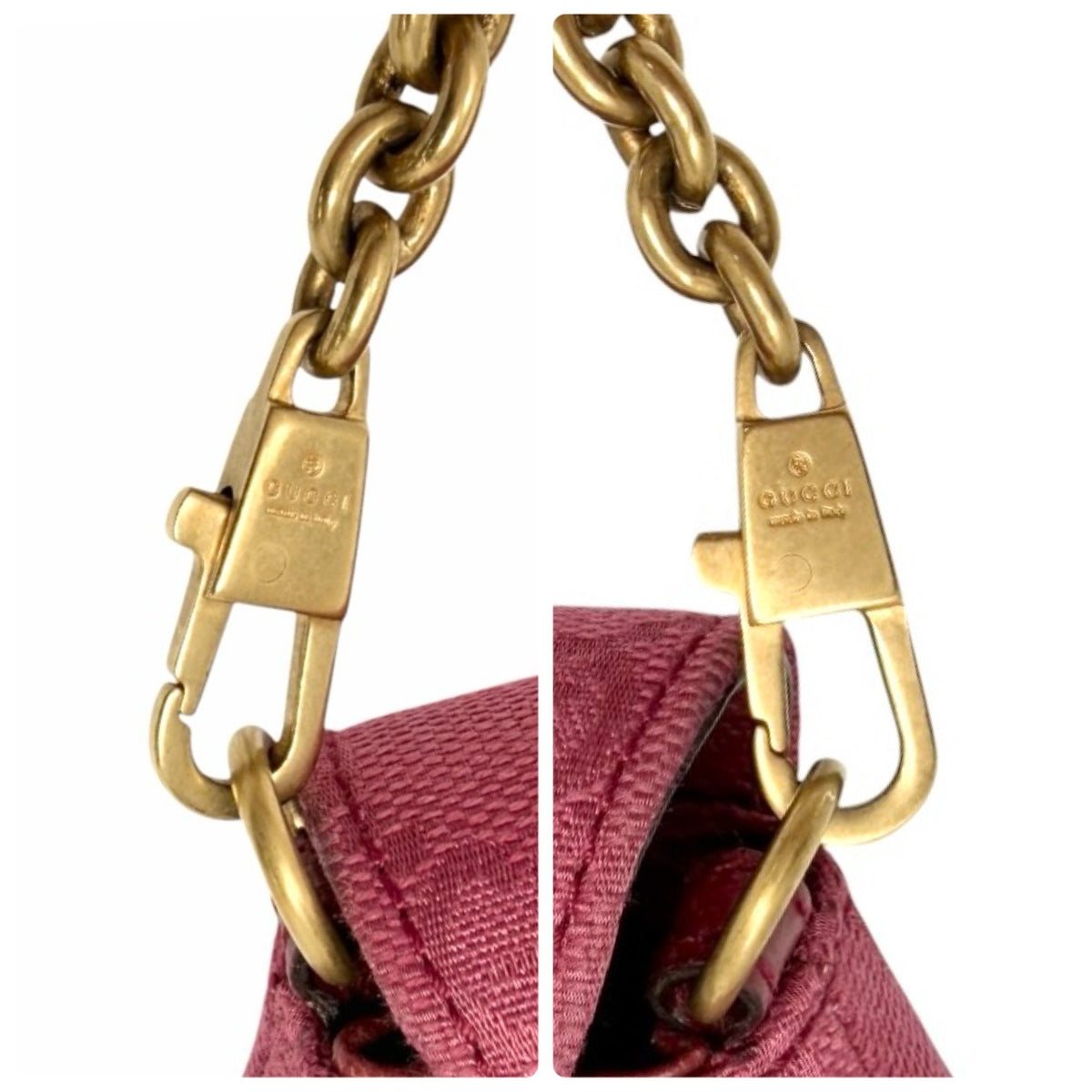 GUCCI Vintage GG Monogram Horsebit Chain Shoulder Bag Pochette Pink 902381