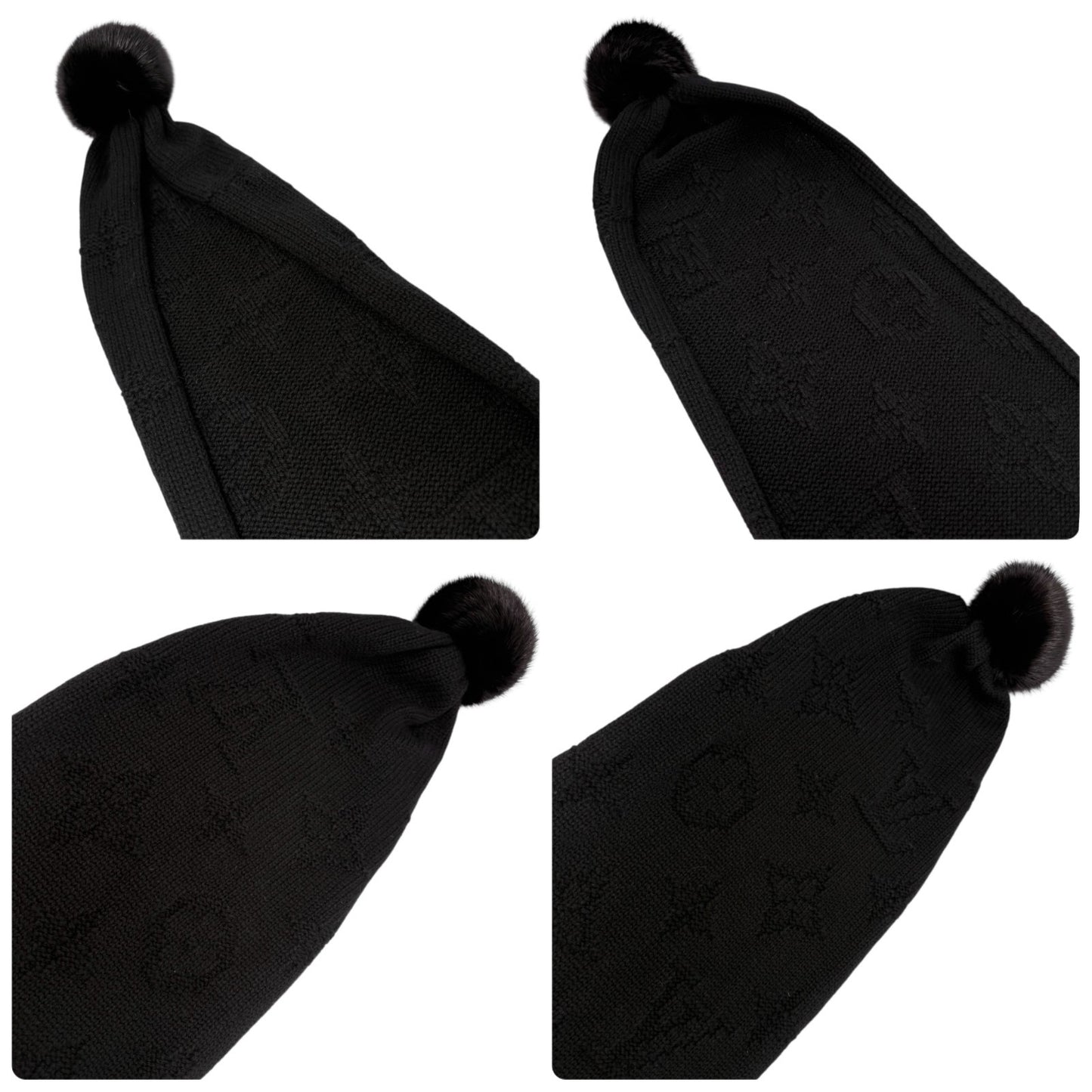 LOUIS VUITTON Vintage Monogram Escharpe Fur Scarf Shawl Black Cashmere Logo