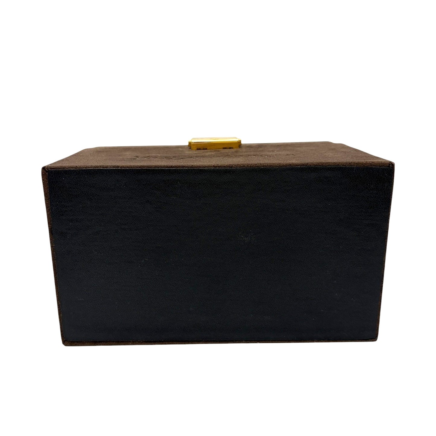 Yves Saint Laurent Vintage YSL Logo Suede Vanity Box Bag Brown Gold 901820