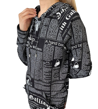 John Galliano Vintage Newspaper Print Hoodie Top Pants Set #XS Black 902549