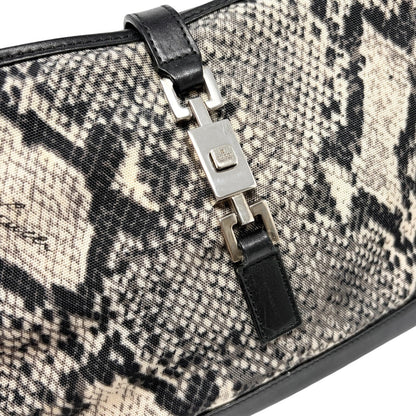 GUCCI Vintage Logo Jackie Snake Print Shoulder Bag Black White Nylon 901854